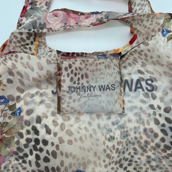 Johnny Was Reusable Bag Tan Floral Cheetah Foldable Packable - Picture 6 of 8